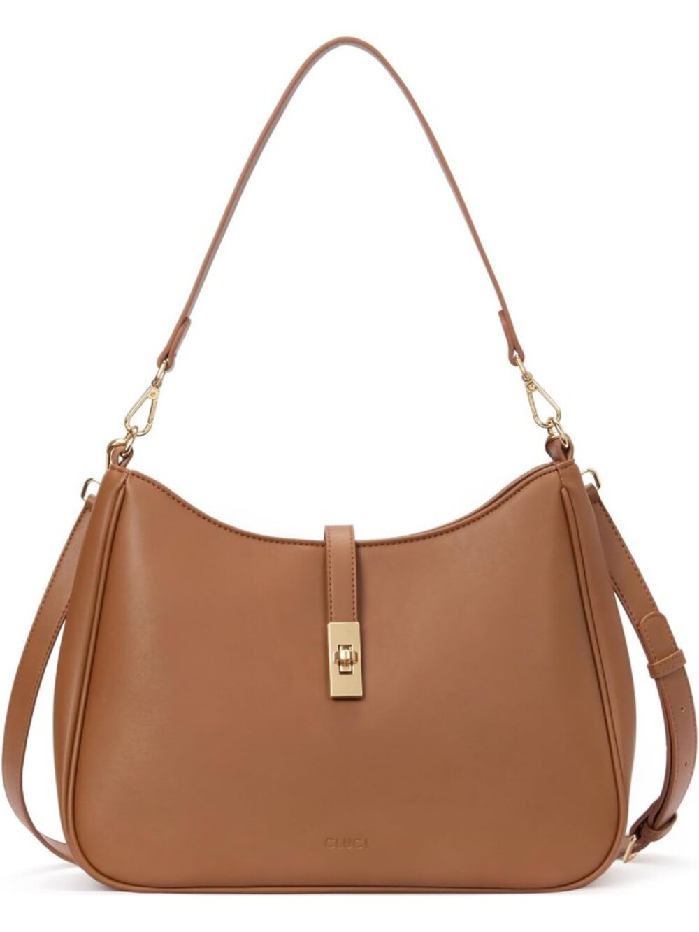 Women's Brown Large Vegan Leather Crossbody Purse Trendy with 2 Removable Strap